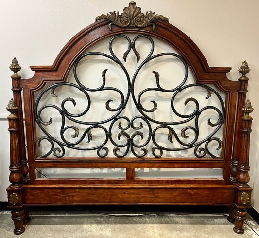 King Bed Wood Frame with Solid Brass and Iron Inlay