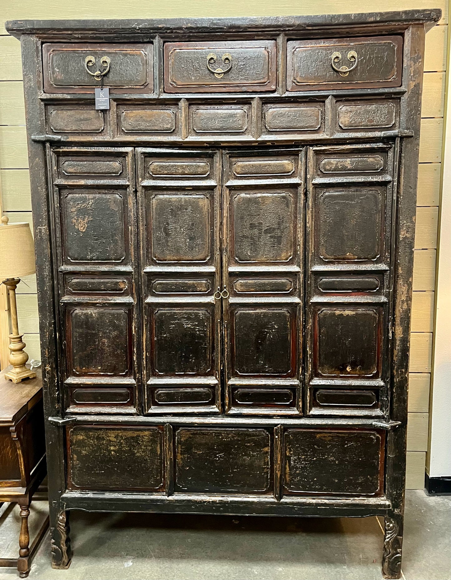 Antique Elm Wood Armoire